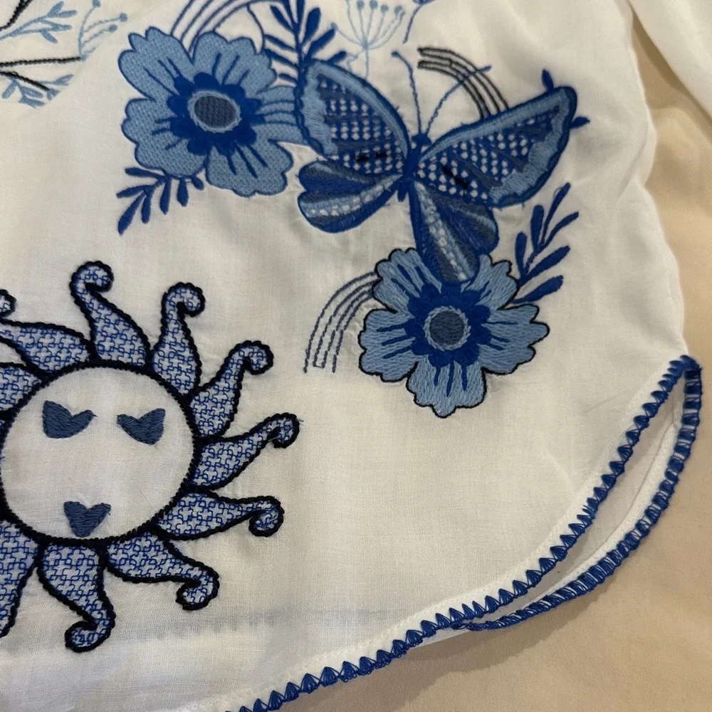 Johnny Was White Shirt with Blue Embroidery - Picture 12 of 15